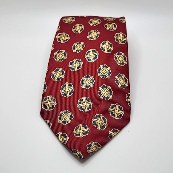 Polo Ralph Lauren 100% Cotton Made in USA Red Blue Gold Geometric Men's Tie - Picture 1 of 3